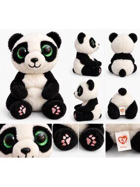 TY Beanie Boos Bamboo Panda Plush Green Glitter Eyes